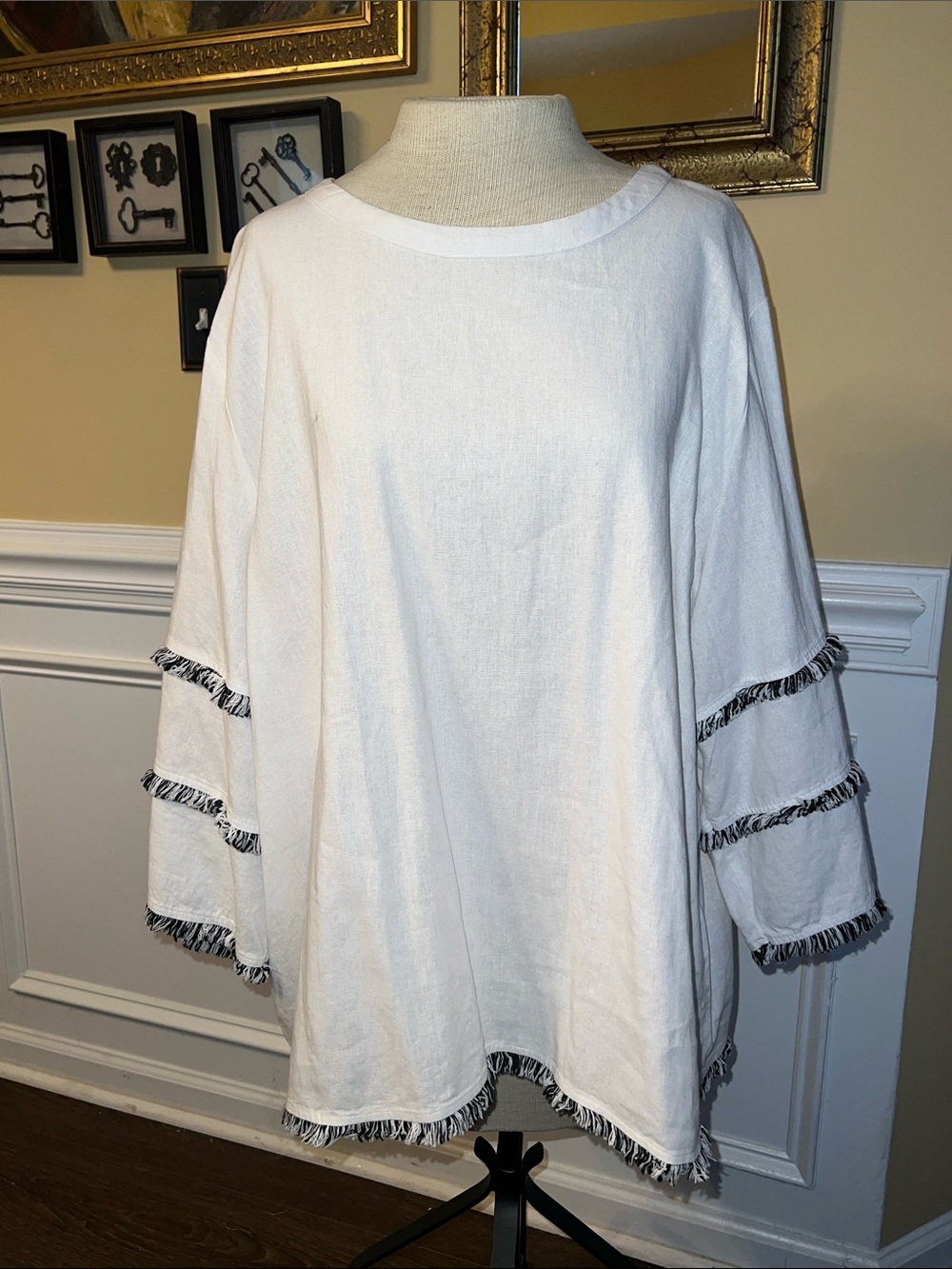 Cynthia Rowley White Linen Fringe-Trim Tunic